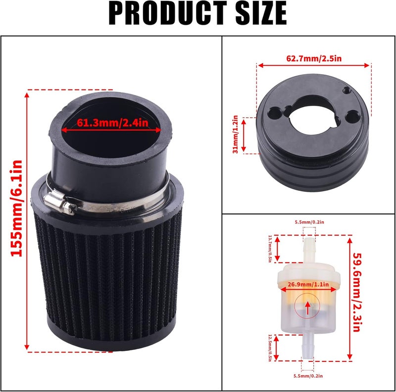 MRELC High Performance Upgraded Carburetor Air Filter adapter Intake Spark Plug Kit fit for Predator 212cc 6.5 Hp Honda Gx160 Gx200 196cc Coleman CT200U Trail CT100U Mini Bike Go Kart Racing（Black） - Image 4